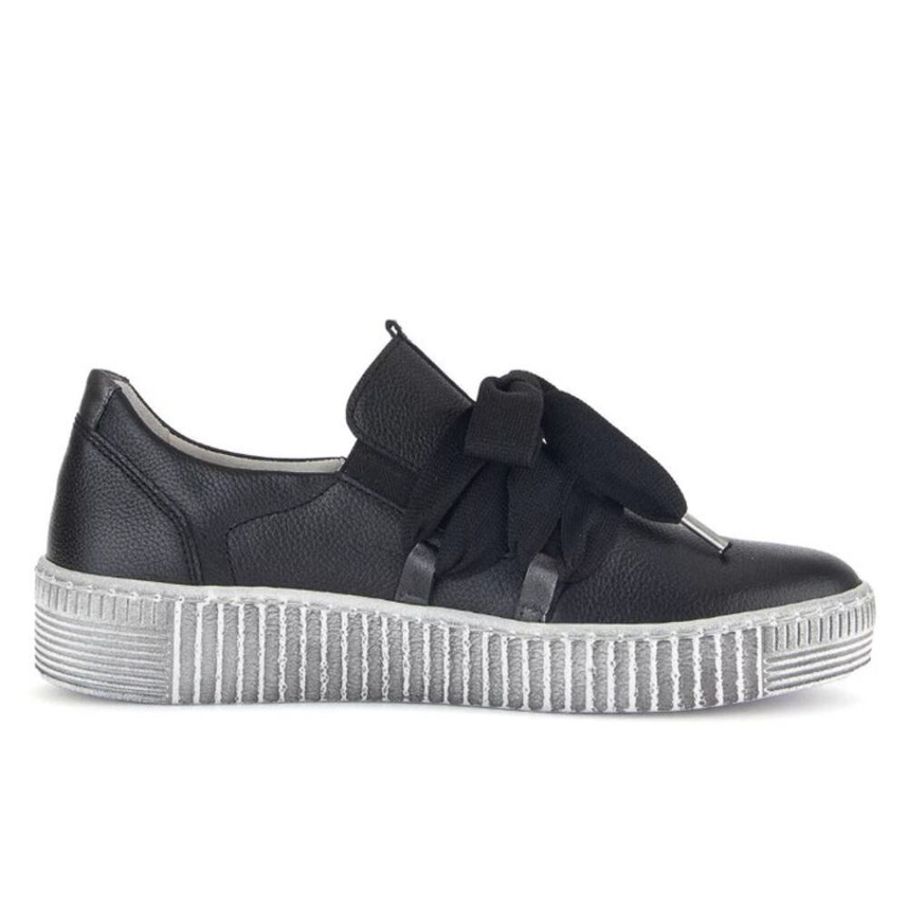 Women's Gabor Bow Platform Slip On Sneaker Megan Schwarz Black Leather Size 8